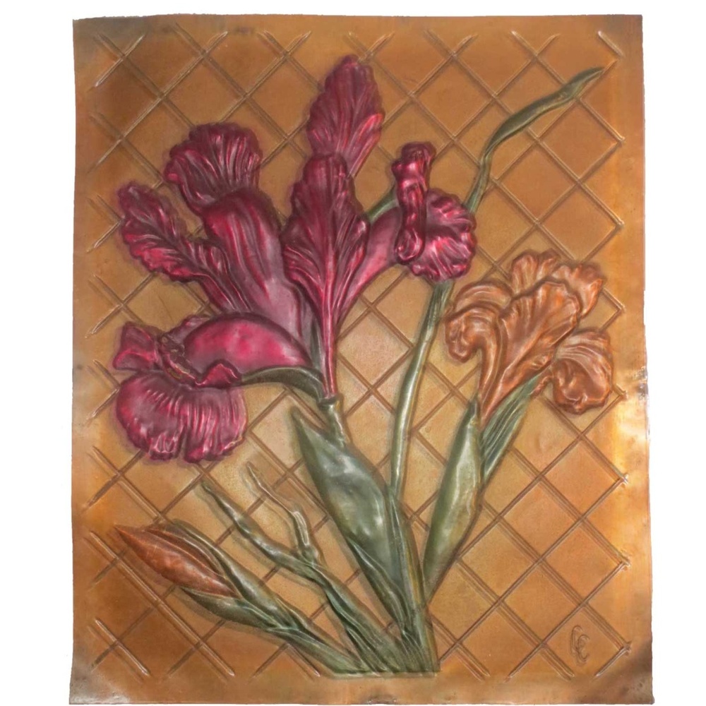 Embossed Copper Relief Painting - Irises